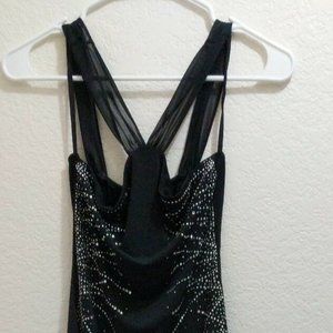 Yves Halter flare Dress black embellished size Sm
